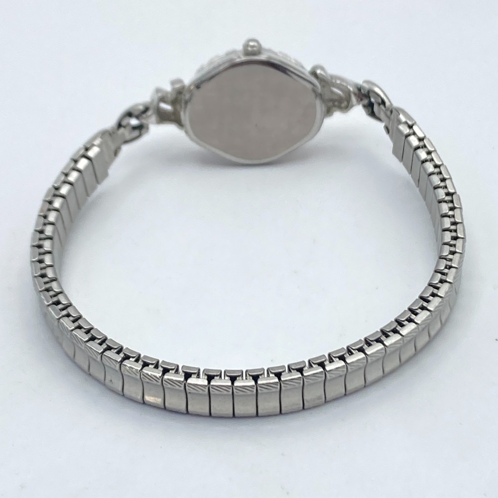 Vintage Inspired Womens Watch Silver Tone Crystals Stretch Band New Battery 6.75 - Picture 13 of 14